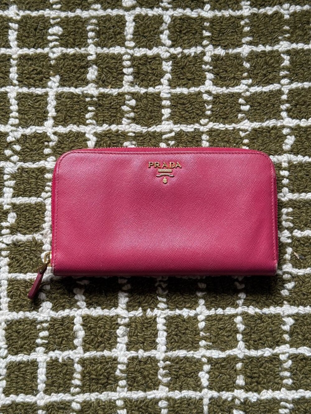 Prada Saffiano Leather Zip-Around Continental Wallet Pink